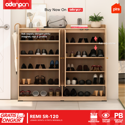 PIRA - REMI SR 120 Lemari / Rak Sepatu Besi Minimalis 4 Pintu