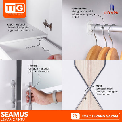 OLYMPIC - SEAMUS 2P Lemari Pakaian / Baju 2 Pintu Dengan Cermin