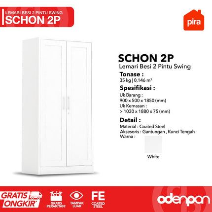 PIRA - SCHON 2P Lemari Pakaian Baju 2 Pintu Besi Pintu Swing