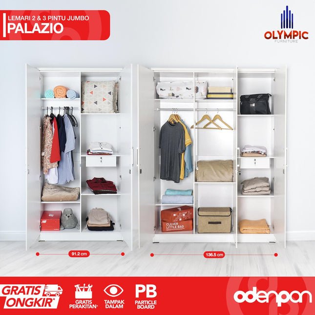 OLYMPIC - PALAZIO Lemari Pakaian / Baju 2 & 3 Pintu Jumbo Dengan Cermin