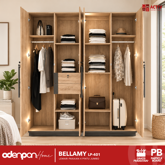 ACTIV AVANTI - BELLAMY LP 401 Lemari Pakaian / Baju 4 Pintu Jumbo Minimalis