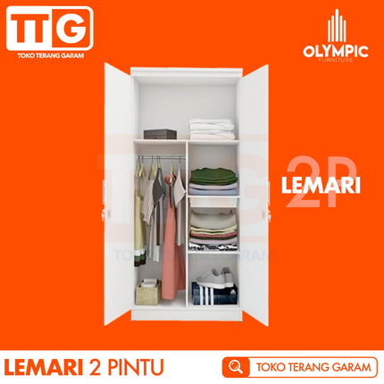 OLYMPIC - LENO 2P Lemari Pakaian / Baju 2 Pintu Dengan Cermin
