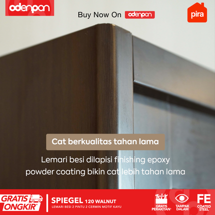 PIRA - SPIEGEL 120 Lemari Pakaian / Baju 2 Pintu Besi Sliding Motif Kayu