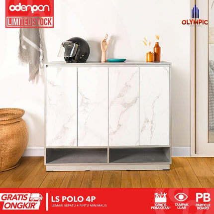 OLYMPIC - LS POLO 4P Lemari / Rak Sepatu 4 Pintu Motif Marble