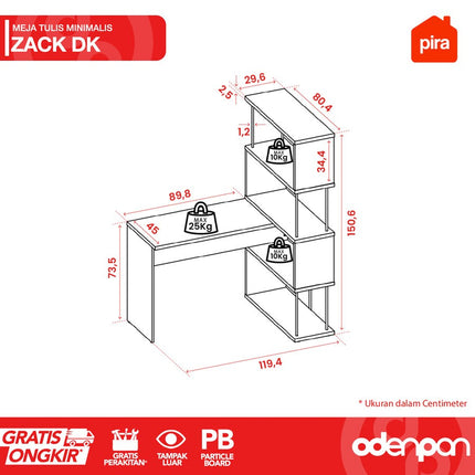 PIRA - ZACK DK 80 Meja Tulis / Belajar / Kantor Dengan Rak Penyimpanan