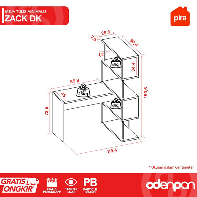 PIRA - ZACK DK 80 Meja Tulis / Belajar / Kantor Dengan Rak Penyimpanan