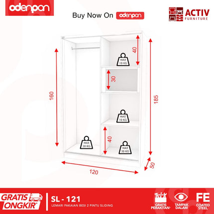 ACTIV FORTE - SL 121 B Lemari Pakaian / Baju 2 Pintu Besi Sliding