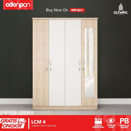 OLYMPIC G-STAR - LCM 4 Lemari Pakaian / Baju 4 Pintu Mid Size Dengan Laci & Cermin