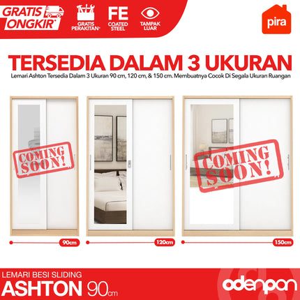 PIRA - ASHTON Lemari Pakaian Baju 2 Pintu Besi Sliding Motif Kayu