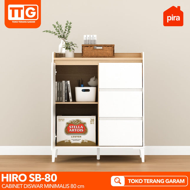 PIRA OX - HIRO SB80 Lemari Laci Cabinet Drawer Bufet Minimalis 1 Pintu 3 Laci Susun 80 cm