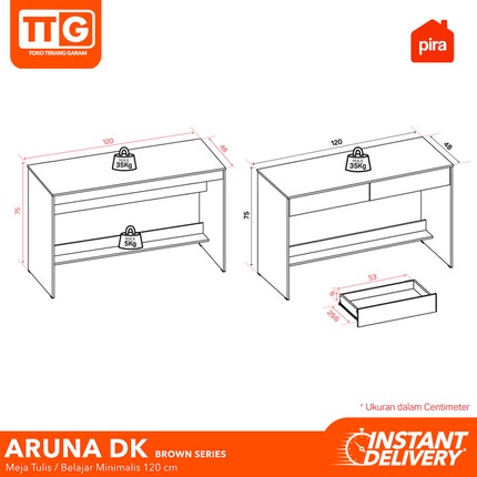 PIRA OX - ARUNA DK BROWN Meja Belajar / Kerja / Kantor Dengan Laci 120 cm