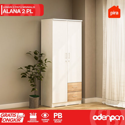 PIRA OX - ALANA 2PL Lemari Pakaian / Baju 2 Pintu 2 Laci Dengan Gantungan