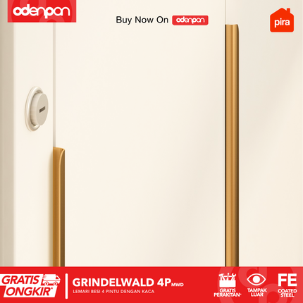 PIRA - GRINDELWALD 4P MWD Lemari Pakaian Baju 4 Pintu Besi Pintu Swing Dengan Kaca