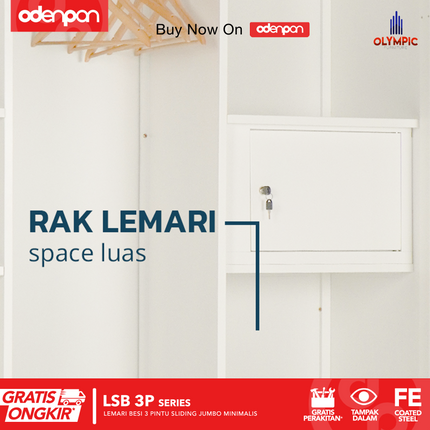 BESTSTEEL - LSB 3P Lemari Pakaian Baju 3 Pintu Besi Jumbo Sliding Minimalis