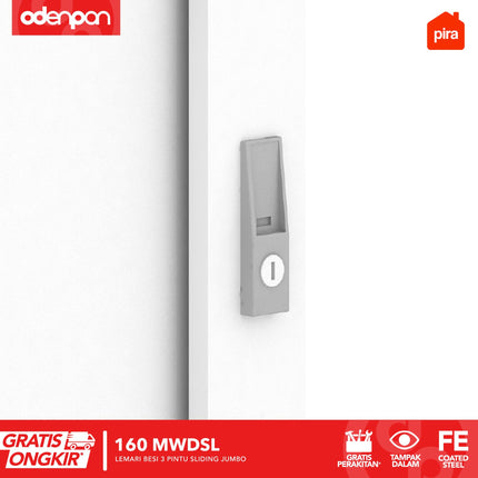PIRA - 160 MWDSL Lemari Pakaian / Baju 3 Pintu Besi Sliding Jumbo Dengan Cermin 160 cm
