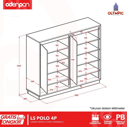 OLYMPIC - LS POLO 4P Lemari / Rak Sepatu 4 Pintu Motif Marble