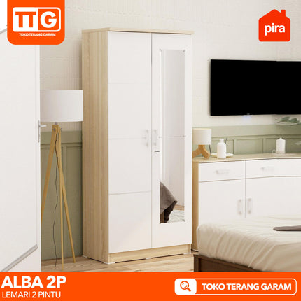 PIRA - ALBA 2P Lemari Pakaian / Baju 2 Pintu Minimalis Dengan Cermin