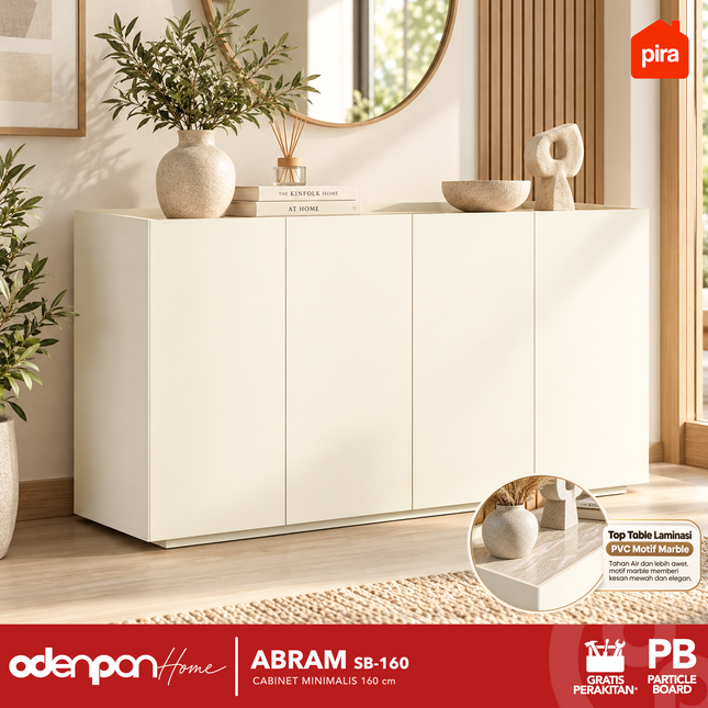 PIRA OX - ABRAM SB 160 Cabinet Drawer Bufet Minimalis 4 Pintu Motif Marble 160 cm