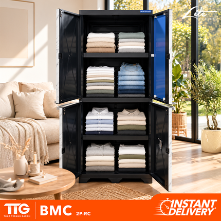 BESTPLAST - BMC 2P RC Lemari Pakaian Plastik 2 Pintu Dengan Cermin & Rak
