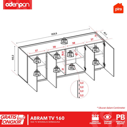 PIRA - ABRAM TV160 Meja / Rak TV Serbaguna Minimalis Estetik 160 cm