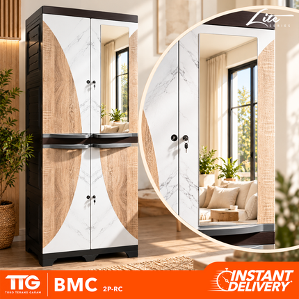 BESTPLAST - BMC 2P RC Lemari Pakaian Plastik 2 Pintu Dengan Cermin & Rak