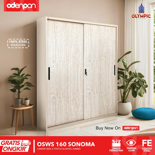 OLYMSTEEL - OSWS 160 Lemari Pakaian Baju 2 Pintu Besi Jumbo 160 cm