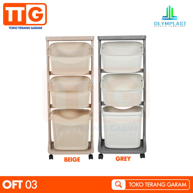 OLYMPLAST - OFT 03 Rak Trolley Plastik Keranjang Laundry Flexible