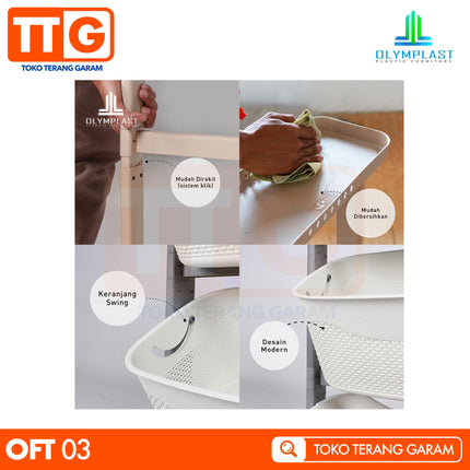 OLYMPLAST - OFT 03 Rak Trolley Plastik Keranjang Laundry Flexible