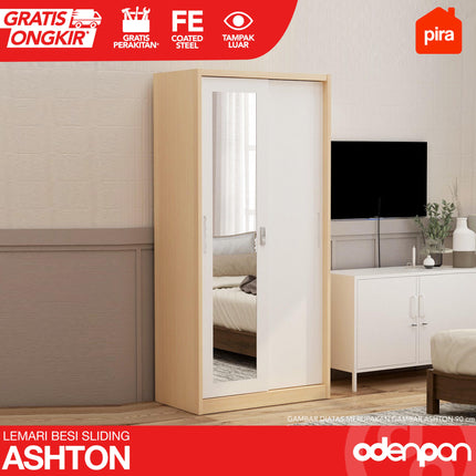 PIRA - ASHTON Lemari Pakaian Baju 2 Pintu Besi Sliding Motif Kayu