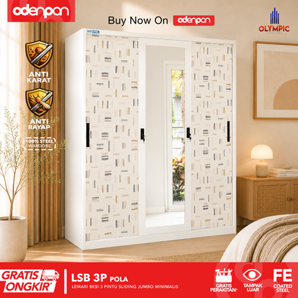 BESTSTEEL - LSB 3P Lemari Pakaian Baju 3 Pintu Besi Jumbo Sliding Minimalis