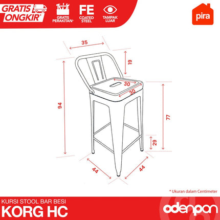 PIRA - KORG HC Kursi Stool Bar Cafe Besi Import Tinggi Outdoor