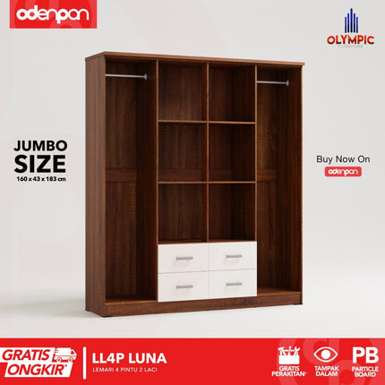 OLYMPIC G-STAR - LL4P LUNA Lemari Pakaian / Baju 4 Pintu 2 Laci