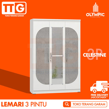 OLYMPIC - CELESTINE 3P Lemari Pakaian / Baju 3 Pintu Dengan Cermin