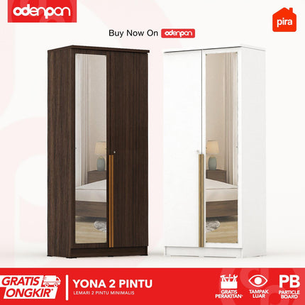 PIRA - YONA 2P Lemari Pakaian / Baju 2 Pintu Dengan Cermin