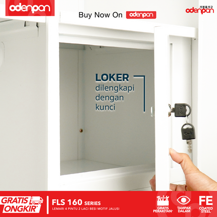 ODENPAN - FLS 160 Lemari Besi 4 Pintu 2 Laci Jumbo Motif Jalusi