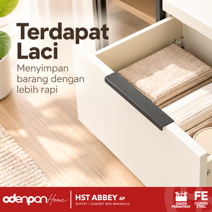 AVERY - HST ABBEY 4P Diswar / Cabinet / Buffet Besi Minimalis Dengan Pintu Kaca