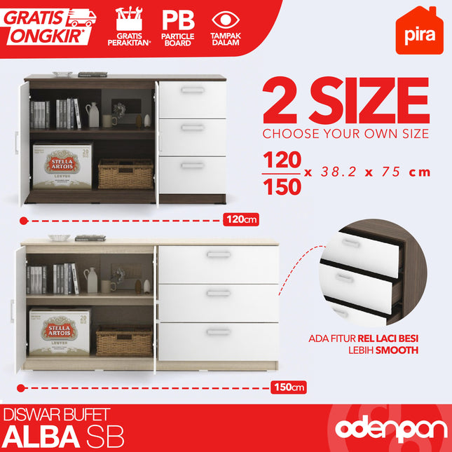 PIRA - ALBA SB Cabinet / Bufet Minimalis Dengan Laci 120 /150 cm