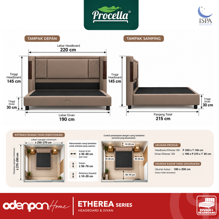 PROCELLA - ETHEREA Set Divan & Headboard Kasur Kulit Premium