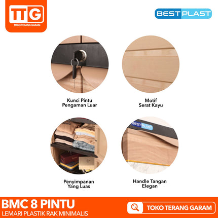 BESTPLAST - BMC 8P GOLD Lemari Pakaian Plastik 8 Pintu 4 Susun Dengan Rak Jumbo