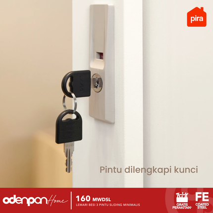 PIRA - 160 MWDSL Lemari Pakaian / Baju 3 Pintu Besi Sliding Jumbo Dengan Cermin 160 cm