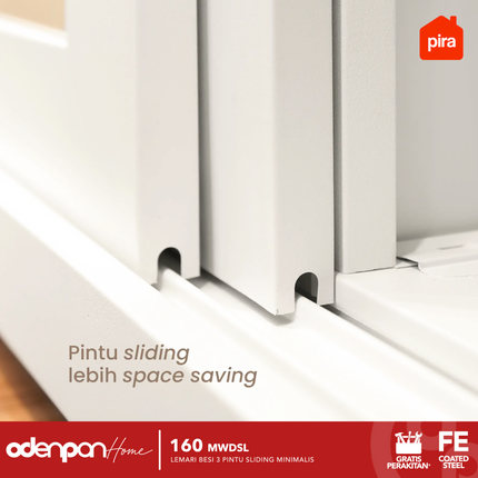 PIRA - 160 MWDSL Lemari Pakaian / Baju 3 Pintu Besi Sliding Jumbo Dengan Cermin 160 cm