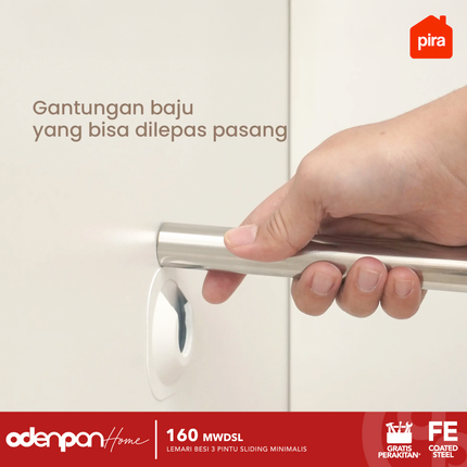 PIRA - 160 MWDSL Lemari Pakaian / Baju 3 Pintu Besi Sliding Jumbo Dengan Cermin 160 cm