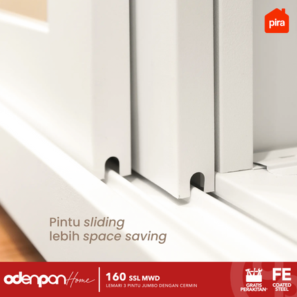 PIRA Lemari Pakaian / Baju 3 Pintu Besi Sliding Jumbo Pintu Swing & Sliding Minimalis Dengan Cermin 160 SSL MWD