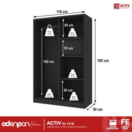 ACTIV FORTE - SL 121 B Lemari Pakaian / Baju 2 Pintu Besi Sliding