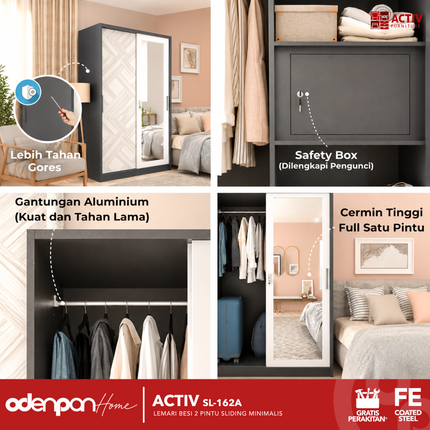 ACTIV FORTE - SL 121 B Lemari Pakaian / Baju 2 Pintu Besi Sliding
