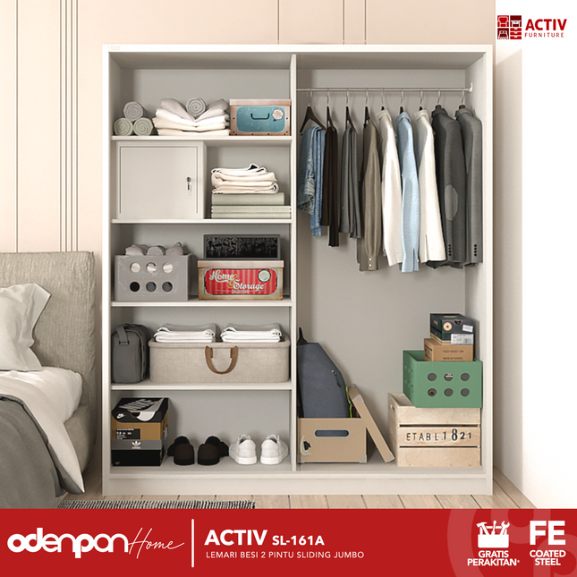 ACTIV FORTE - SL 161 A Lemari Pakaian / Baju 2 Pintu Besi Sliding Jumbo Pintu Sliding