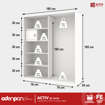 ACTIV FORTE - SL 161 A Lemari Pakaian / Baju 2 Pintu Besi Sliding Jumbo Pintu Sliding