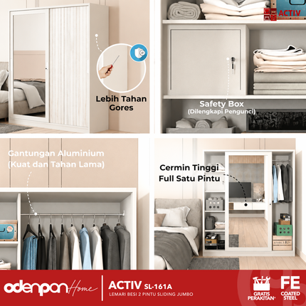 ACTIV FORTE - SL 161 A Lemari Pakaian / Baju 2 Pintu Besi Sliding Jumbo Pintu Sliding