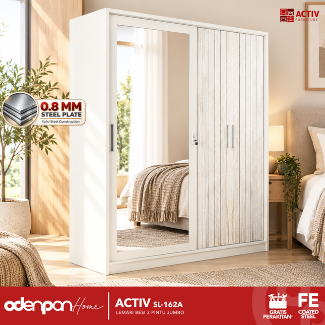 ACTIV FORTE - SL 162A Lemari Pakaian / Baju 3 Pintu Besi Sliding Jumbo Pintu Swing & Sliding