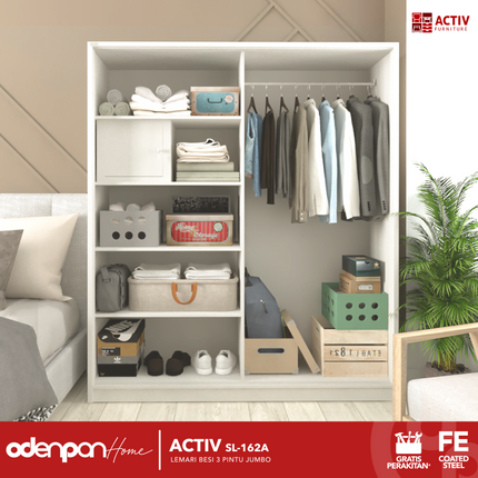 ACTIV FORTE - SL 162A Lemari Pakaian / Baju 3 Pintu Besi Sliding Jumbo Pintu Swing & Sliding